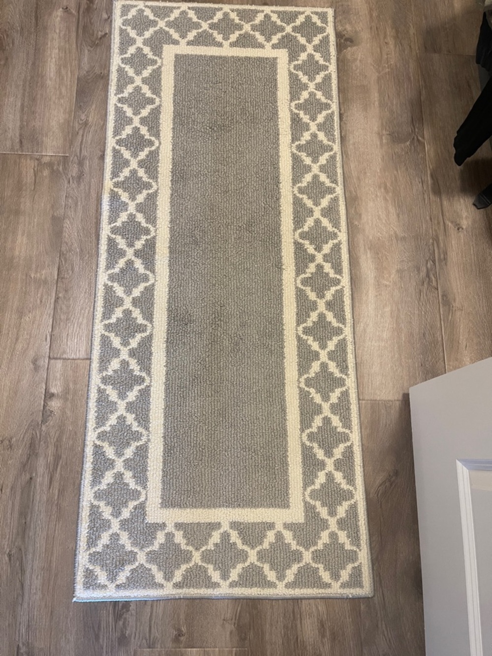 Neutral Gray and Cream Geometric Runner Rug 24x59